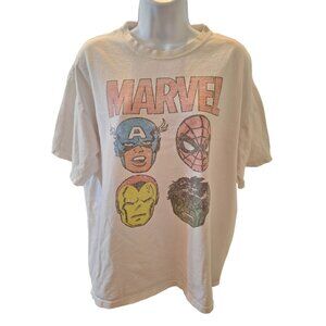 Marvel Graphic TShirt Mens XL White Captain America Spider Iron Man Distressed